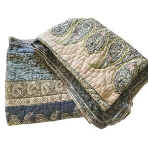 Soft Surroundings Blue White  paisley pillow shams set zip close‎ cotton linen